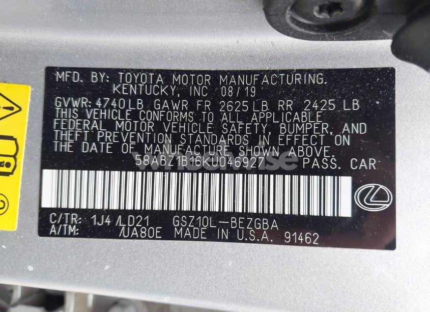 Photo 9 of 2019 Lexus Es 350 (VIN 58ABZ1B16KU046927)