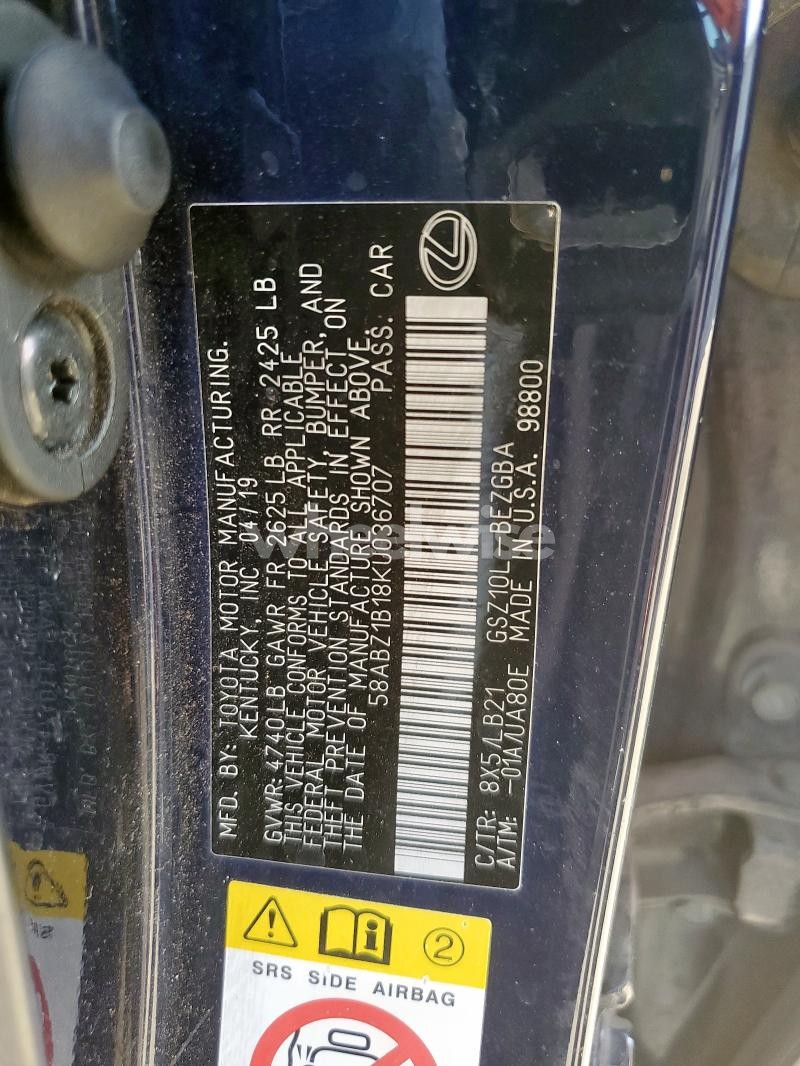 Photo 8 of 2019 LEXUS ES 350 (VIN 58ABZ1B18KU036707)