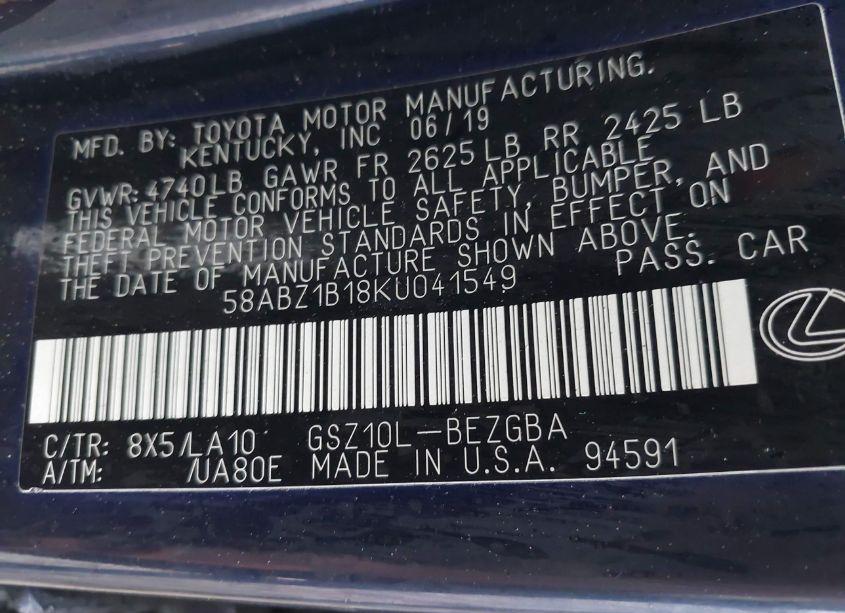 Photo 9 of 2019 Lexus Es 350 (VIN 58ABZ1B18KU041549)