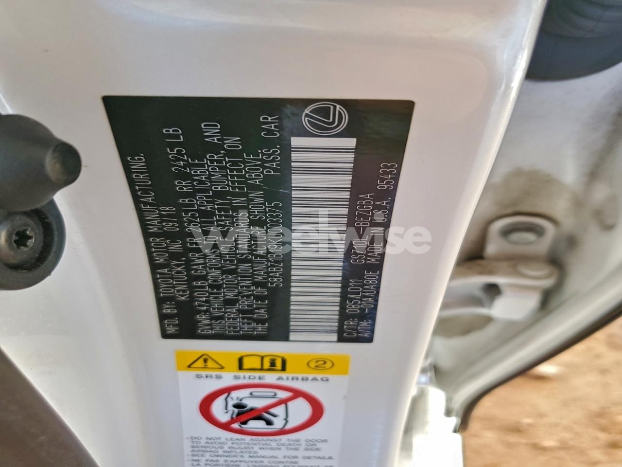 Photo 12 of 2019 LEXUS ES 350 (VIN 58ABZ1B19KU003375)