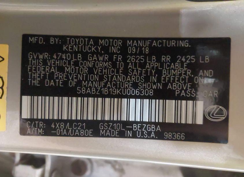 Photo 9 of 2019 Lexus Es 350 ULTRA LUXURY (VIN 58ABZ1B19KU006308)