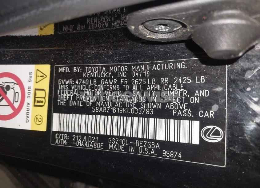 Photo 9 of 2019 Lexus Es 350 (VIN 58ABZ1B19KU033783)