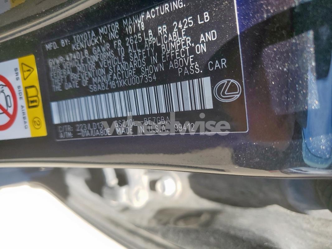 Photo 9 of 2019 LEXUS ES 350 (VIN 58ABZ1B1XKU007354)