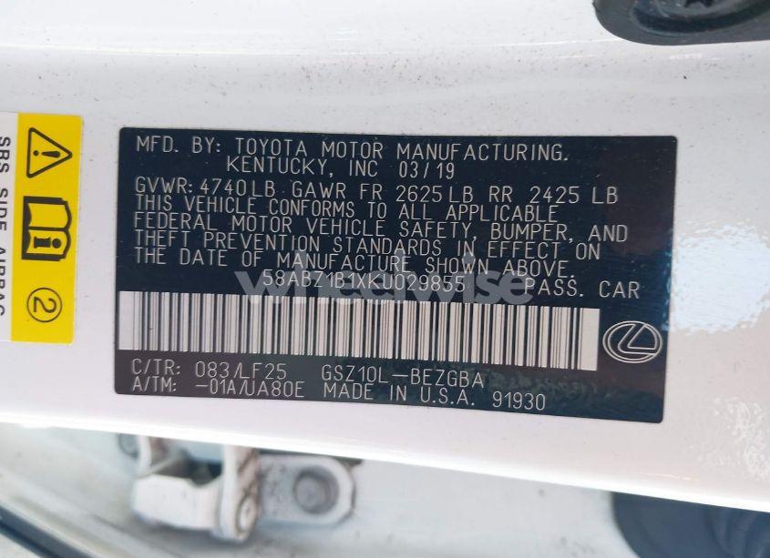 Photo 9 of 2019 Lexus Es 350 F SPORT (VIN 58ABZ1B1XKU029855)