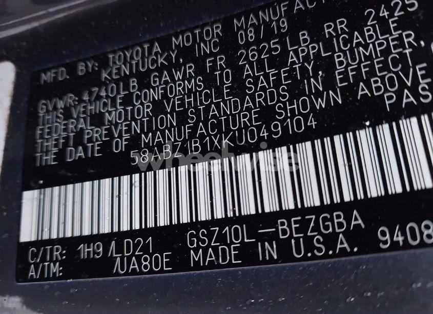 Photo 9 of 2019 Lexus Es 350 (VIN 58ABZ1B1XKU049104)