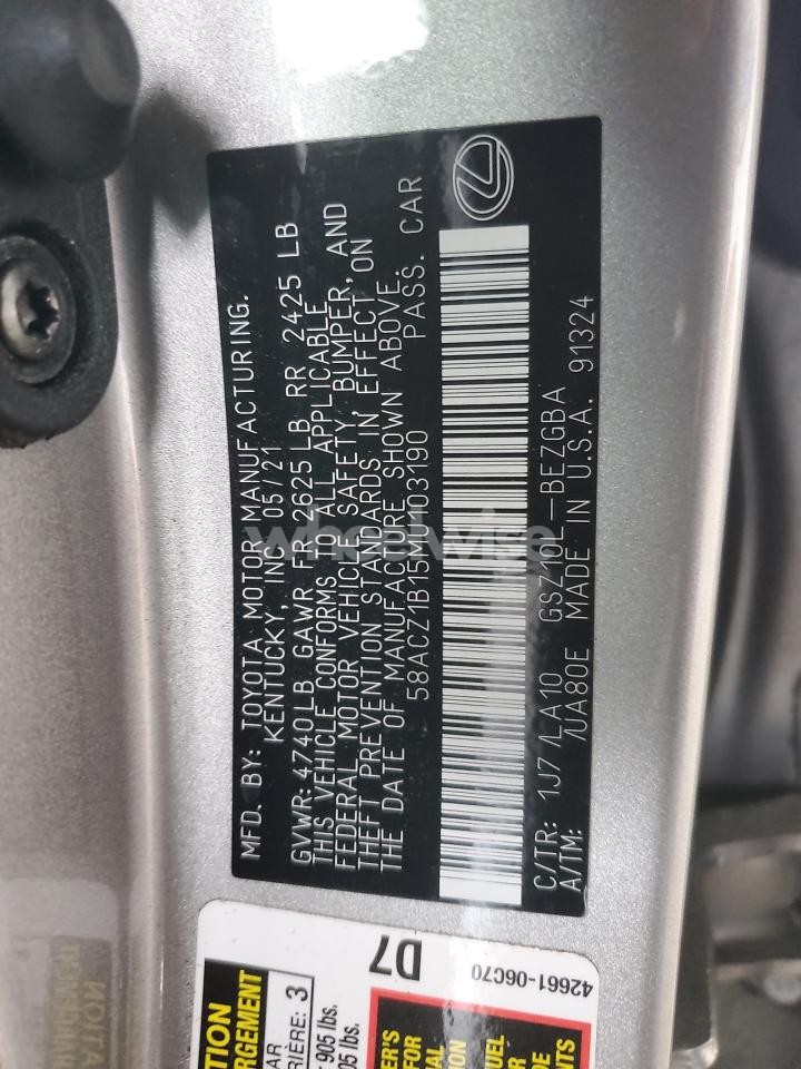 Photo 12 of 2021 LEXUS ES 350 BASE (VIN 58ACZ1B15MU103190)