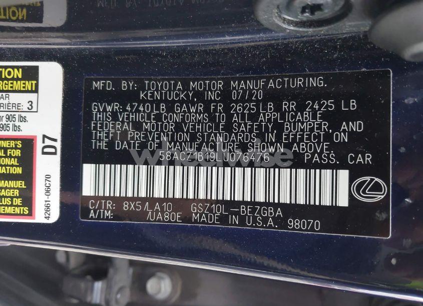 Photo 9 of 2020 Lexus Es 350 (VIN 58ACZ1B19LU076476)
