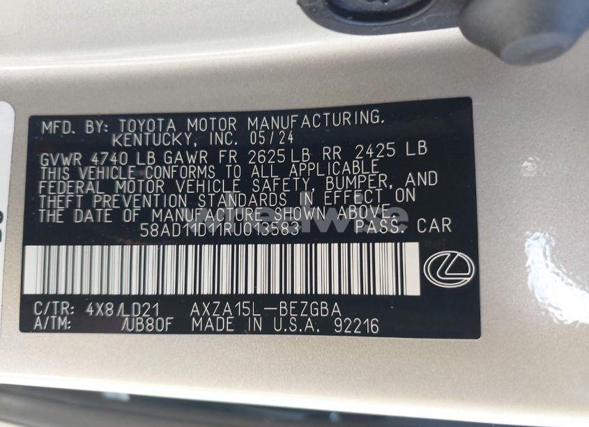 Photo 9 of 2024 Lexus Es 250 (VIN 58AD11D11RU013583)