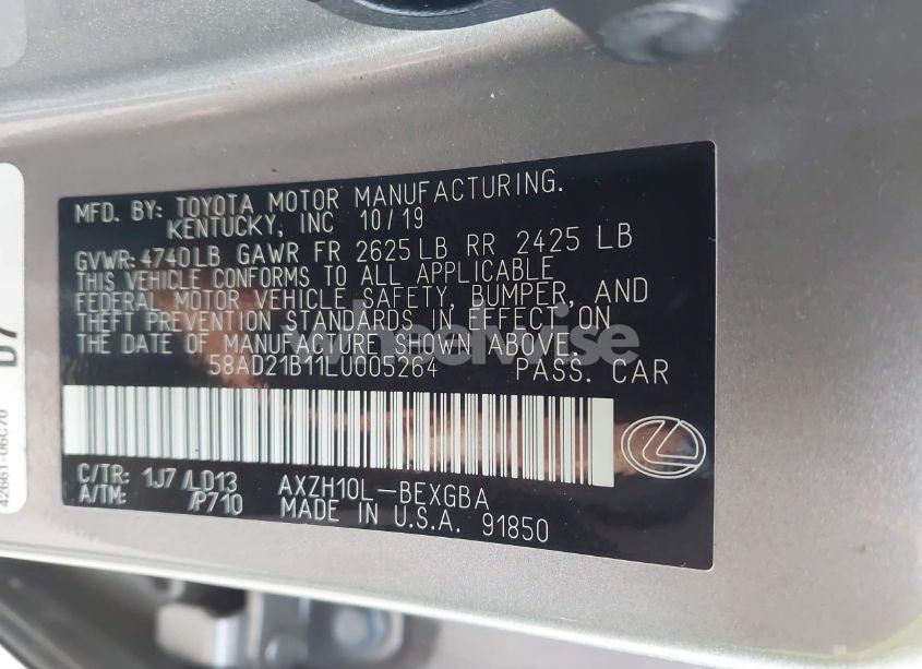 Photo 9 of 2020 Lexus Es 300H (VIN 58AD21B11LU005264)