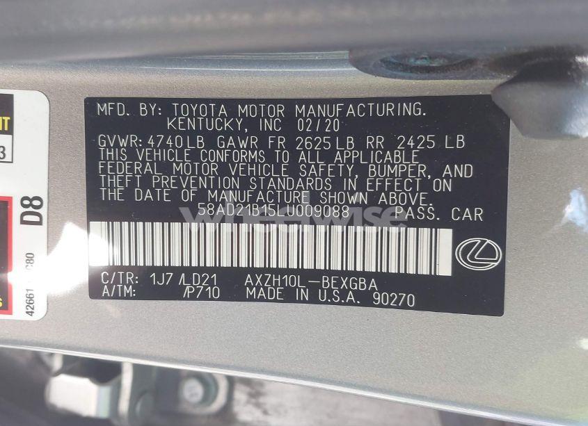 Photo 9 of 2020 Lexus Es 300H (VIN 58AD21B15LU009088)