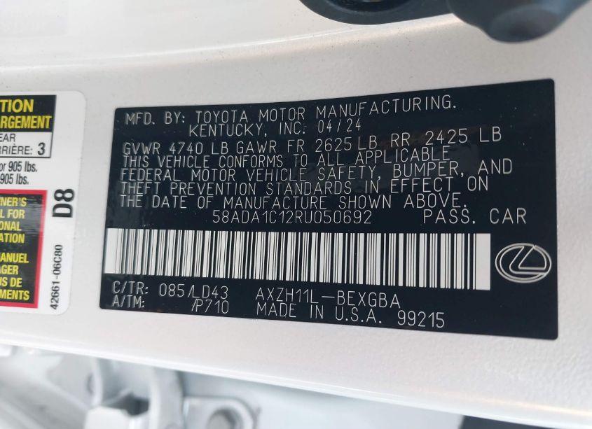 Photo 9 of 2024 Lexus Es 300H (VIN 58ADA1C12RU050692)