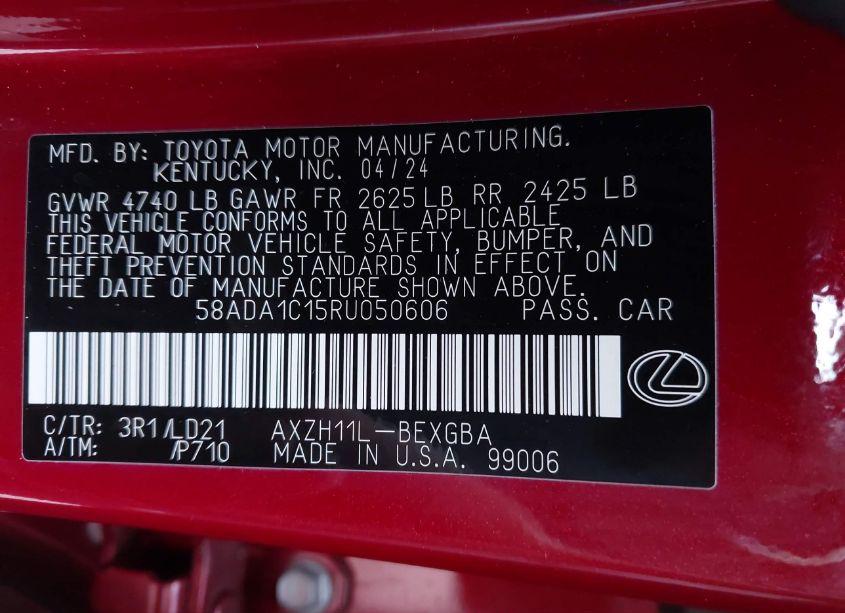 Photo 9 of 2024 Lexus Es 300H F SPORT DESIGN (VIN 58ADA1C15RU050606)