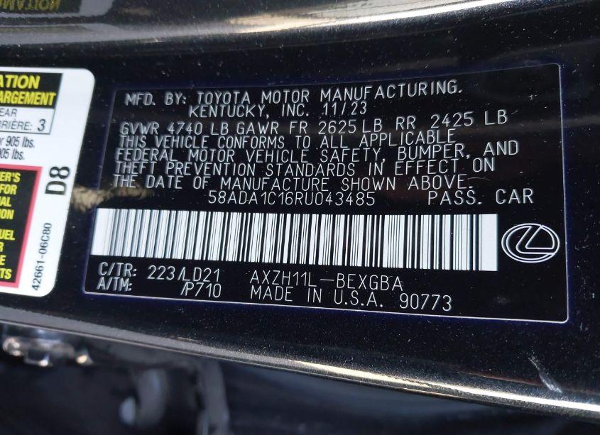 Photo 9 of 2024 Lexus Es 300H (VIN 58ADA1C16RU043485)