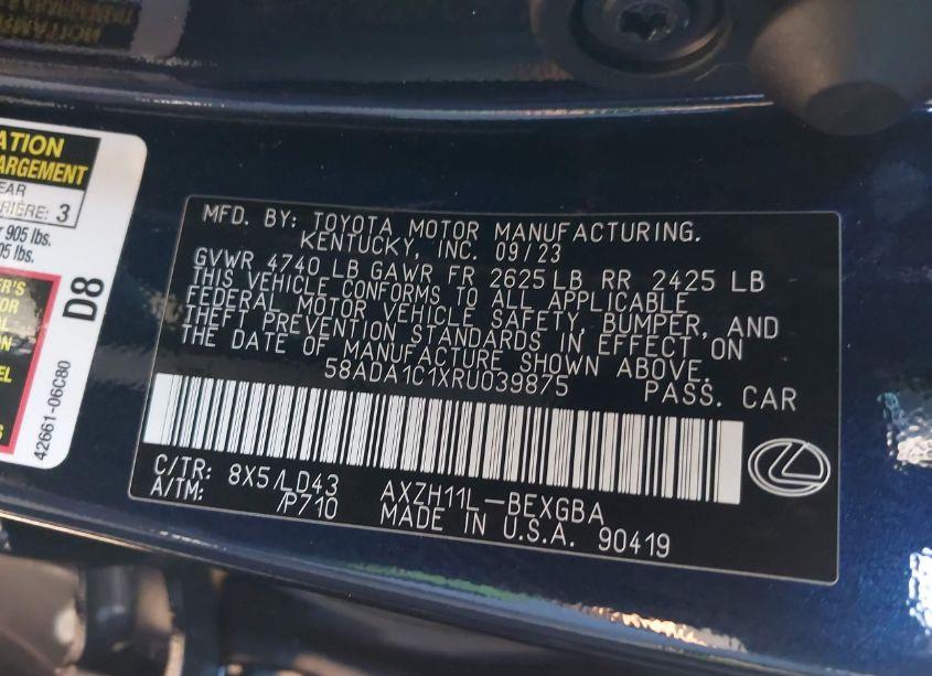 Photo 9 of 2024 Lexus Es 300H (VIN 58ADA1C1XRU039875)