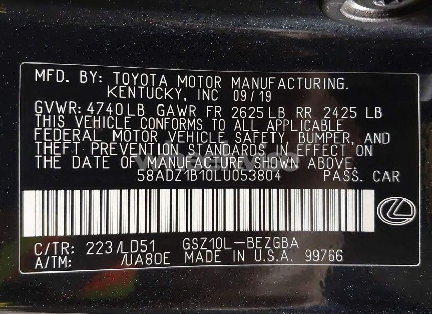 Photo 9 of 2020 Lexus Es 350 (VIN 58ADZ1B10LU053804)