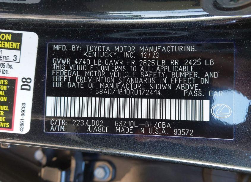 Photo 9 of 2024 Lexus Es 350 (VIN 58ADZ1B10RU172414)