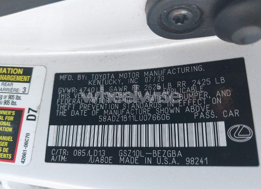 Photo 9 of 2020 Lexus Es 350 (VIN 58ADZ1B11LU076606)