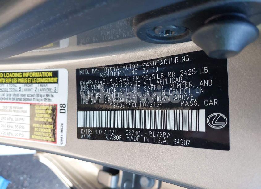 Photo 9 of 2020 Lexus Es 350 (VIN 58ADZ1B13LU073464)