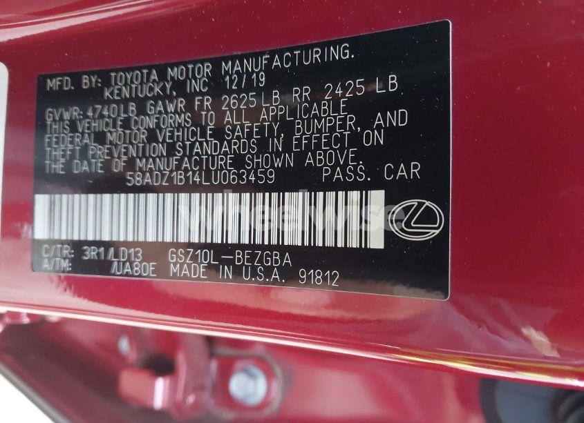 Photo 9 of 2020 Lexus Es 350 (VIN 58ADZ1B14LU063459)