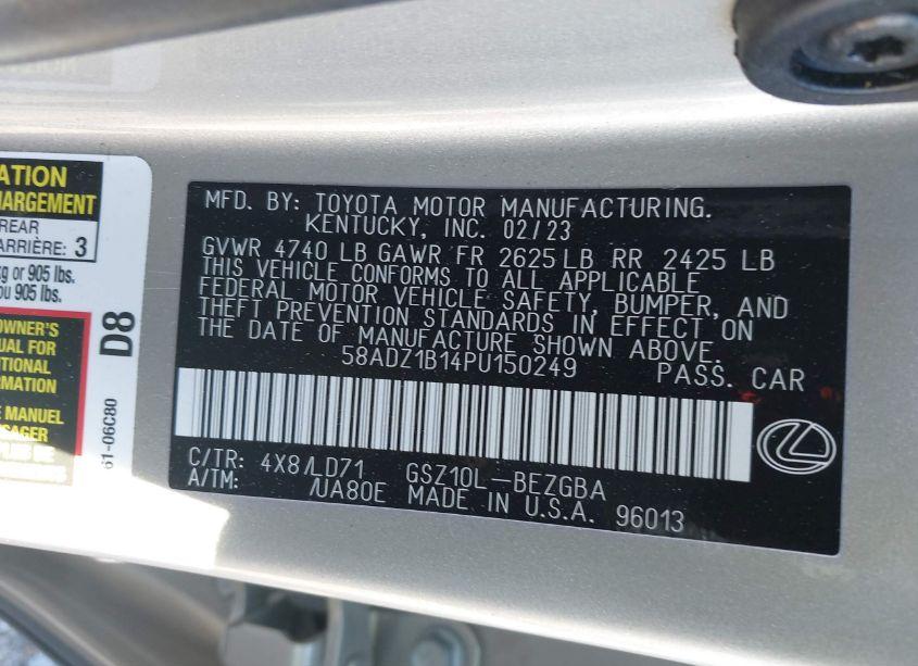 Photo 9 of 2023 Lexus Es 350 (VIN 58ADZ1B14PU150249)