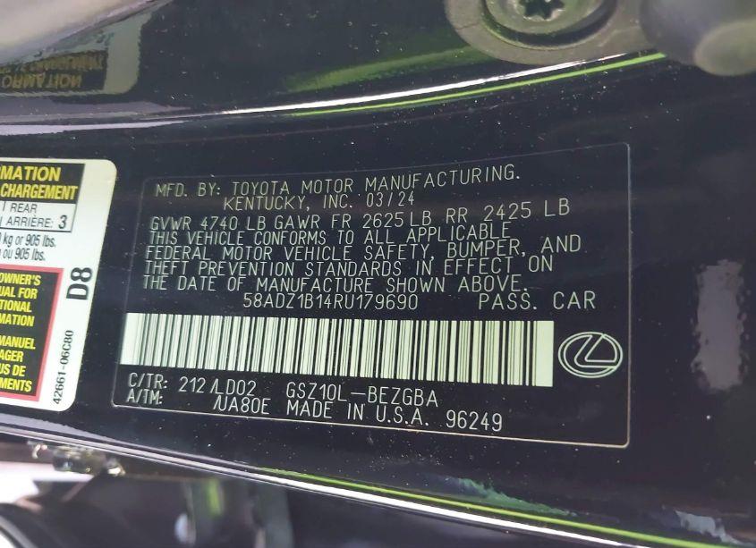 Photo 9 of 2024 Lexus Es 350 (VIN 58ADZ1B14RU179690)