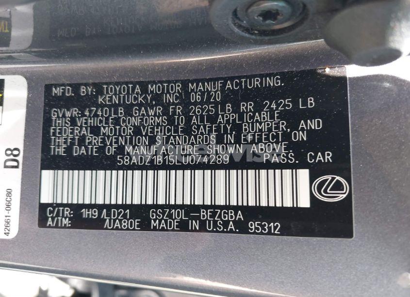Photo 9 of 2020 Lexus Es 350 (VIN 58ADZ1B15LU074289)