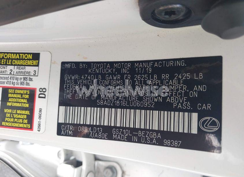 Photo 9 of 2020 Lexus Es 350 (VIN 58ADZ1B16LU060952)