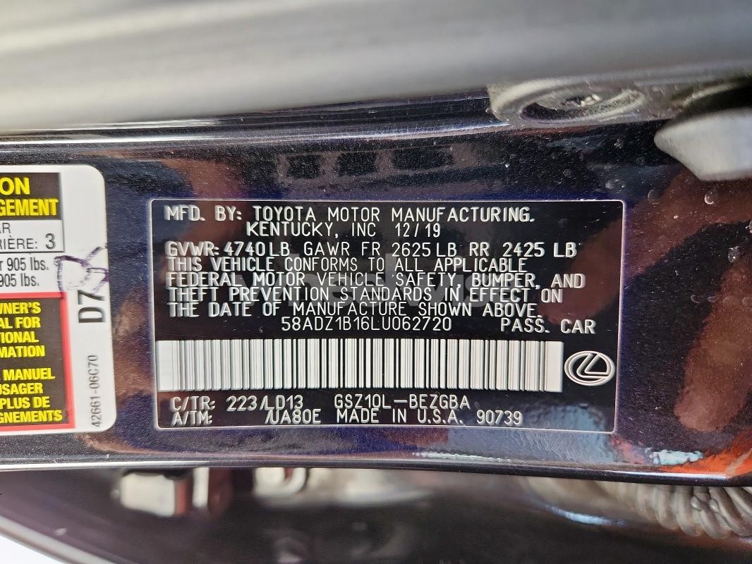 Photo 11 of 2020 LEXUS ES 350 (VIN 58ADZ1B16LU062720)