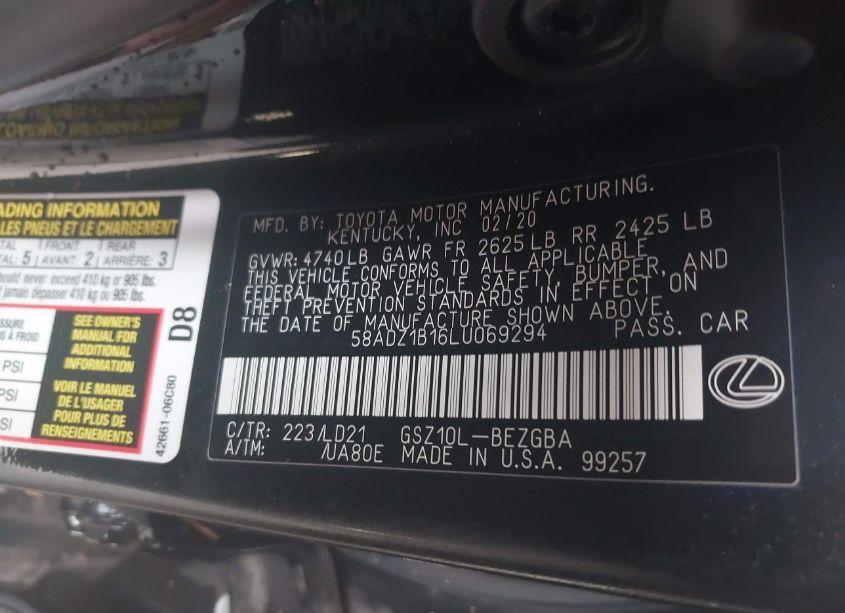 Photo 9 of 2020 Lexus Es 350 (VIN 58ADZ1B16LU069294)