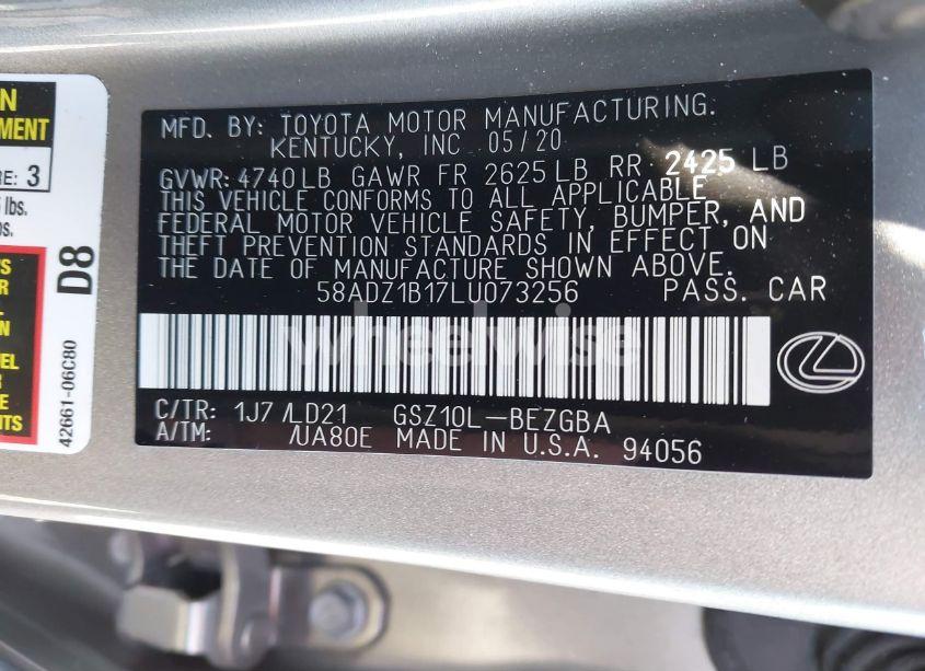 Photo 9 of 2020 Lexus Es 350 (VIN 58ADZ1B17LU073256)