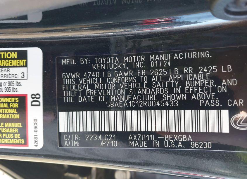 Photo 9 of 2024 Lexus Es 300H LUXURY (VIN 58AEA1C12RU045433)