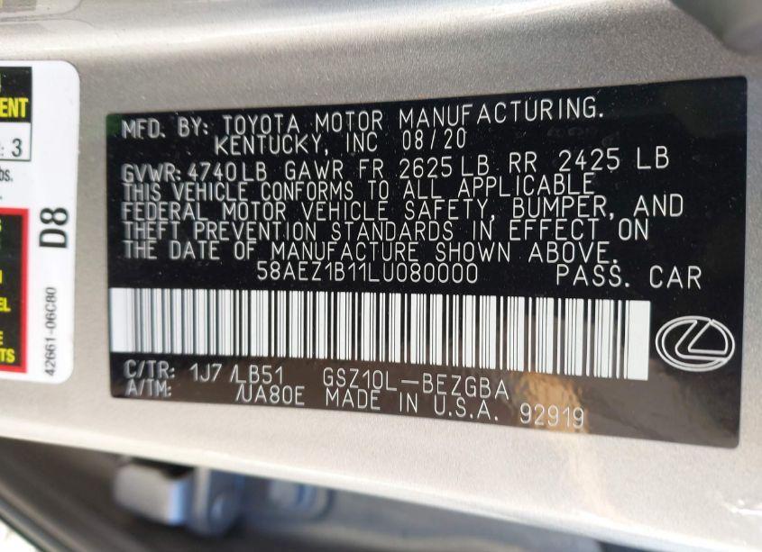 Photo 9 of 2020 Lexus Es 350 LUXURY (VIN 58AEZ1B11LU080000)