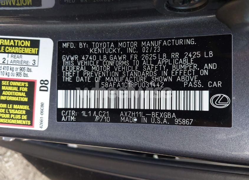 Photo 9 of 2023 Lexus Es 300H ULTRA LUXURY (VIN 58AFA1C18PU031442)