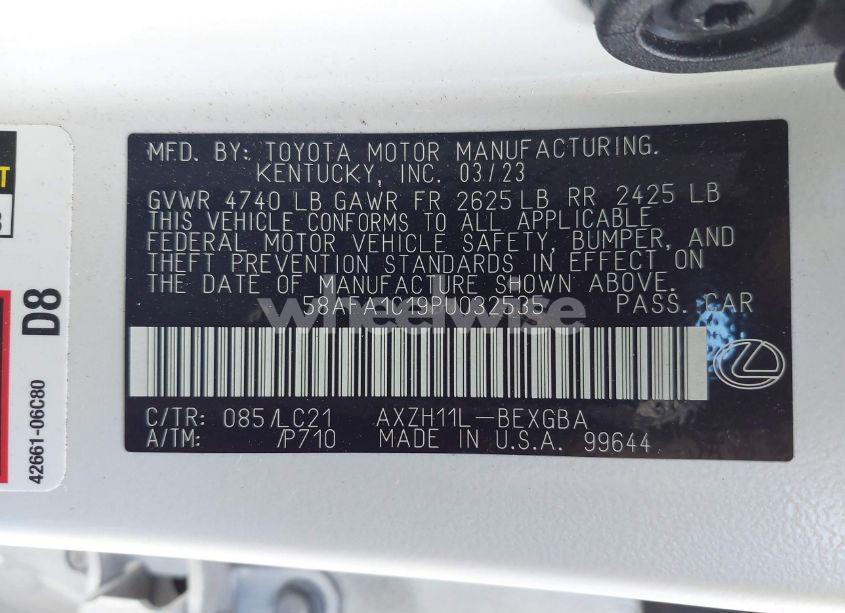 Photo 9 of 2023 Lexus Es 300H ULTRA LUXURY (VIN 58AFA1C19PU032535)