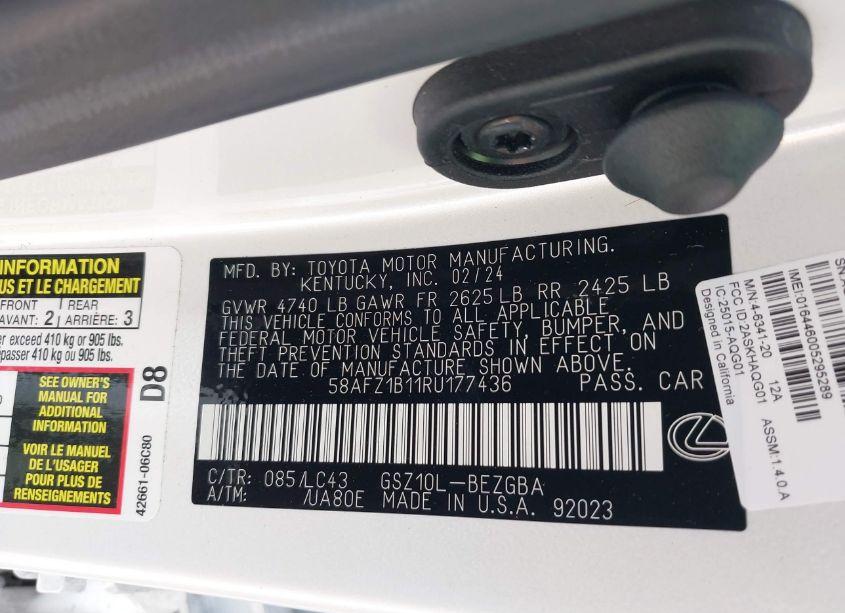 Photo 9 of 2024 Lexus Es 350 ULTRA LUXURY (VIN 58AFZ1B11RU177436)