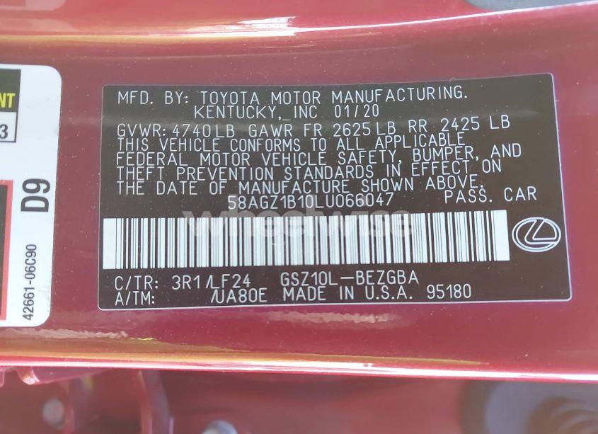 Photo 9 of 2020 Lexus Es 350 F SPORT (VIN 58AGZ1B10LU066047)