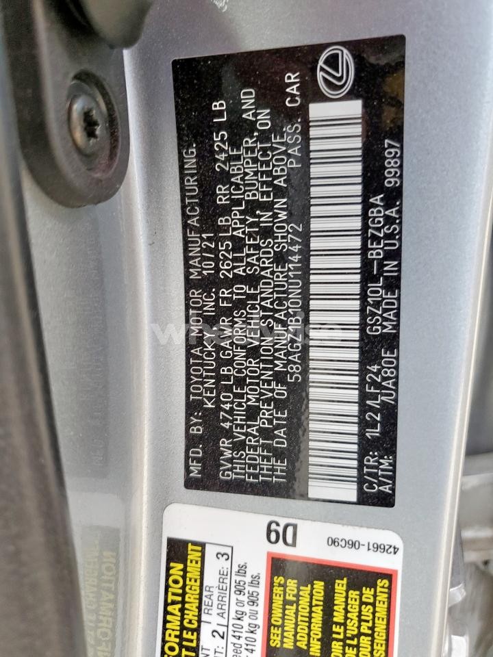 Photo 13 of 2022 LEXUS ES 350 BASE (VIN 58AGZ1B10NU114472)