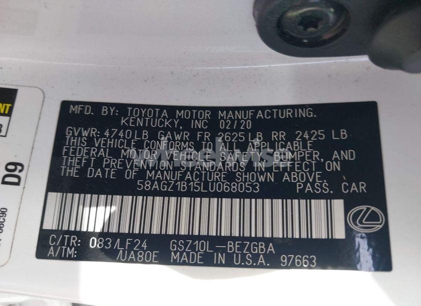 Photo 9 of 2020 Lexus Es 350 F SPORT (VIN 58AGZ1B15LU068053)