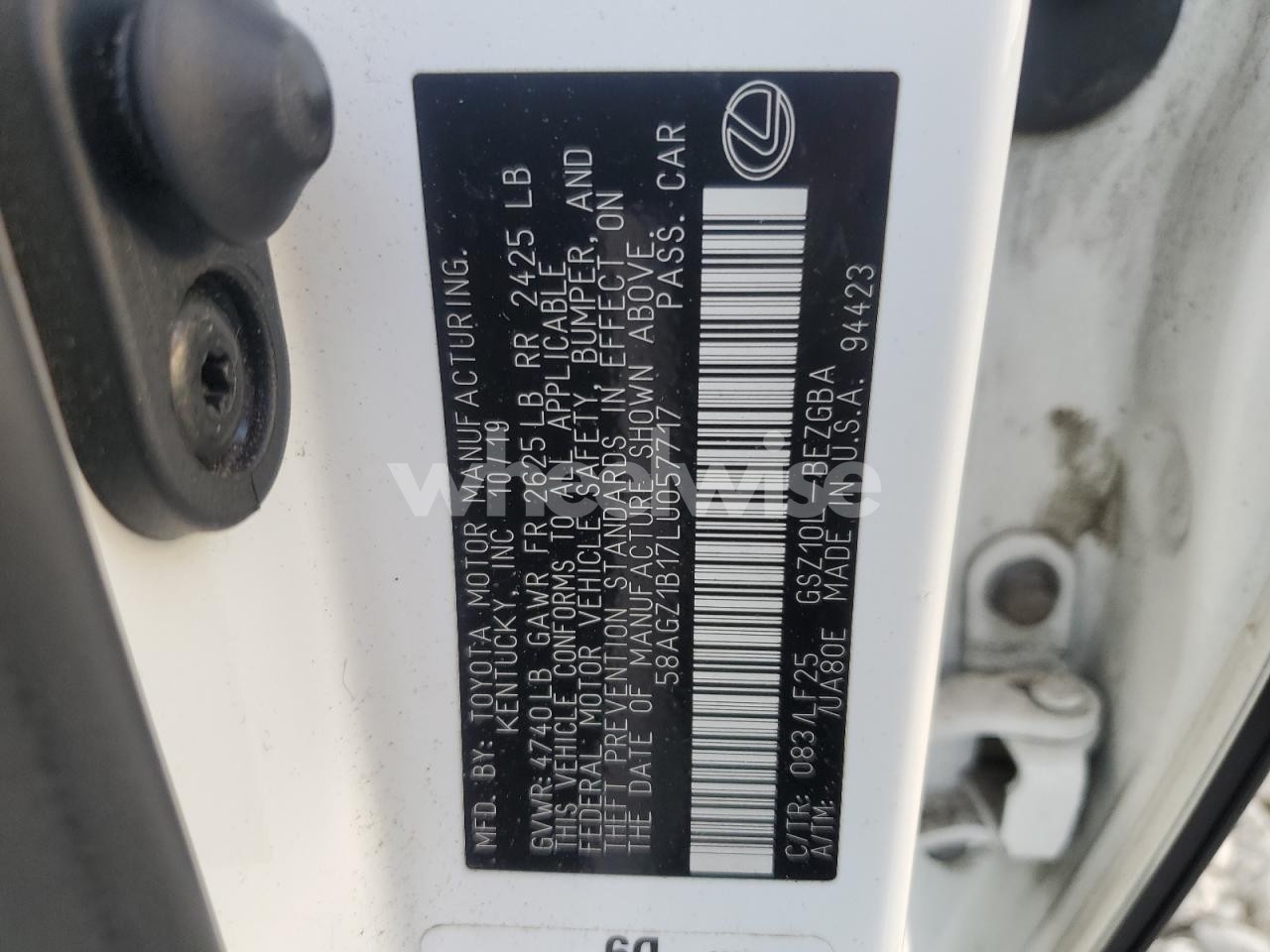 Photo 13 of 2020 LEXUS ES 350 F SPORT (VIN 58AGZ1B17LU057717)