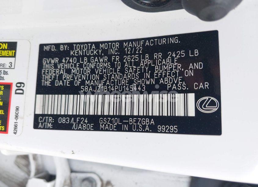 Photo 9 of 2023 Lexus Es 350 F SPORT HANDLING (VIN 58AJZ1B14PU145443)