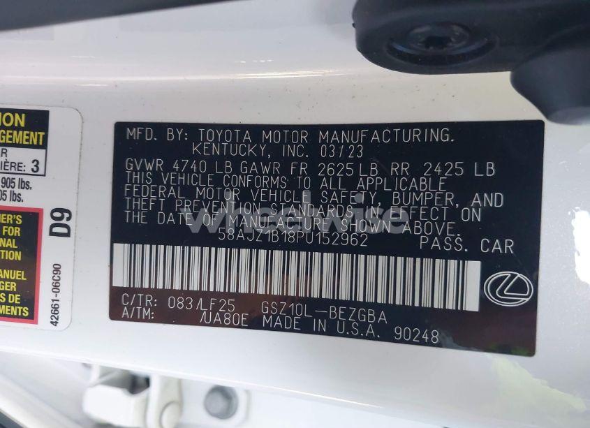 Photo 9 of 2023 Lexus Es 350 F SPORT HANDLING (VIN 58AJZ1B18PU152962)