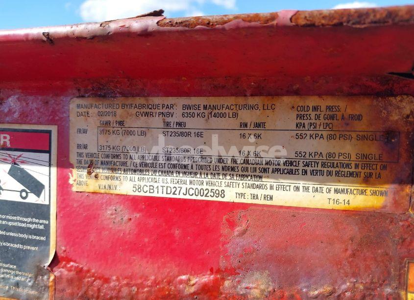 Photo 9 of 2018 Brimar B WISE TRAILER (VIN 58CB1TD27JC002598)