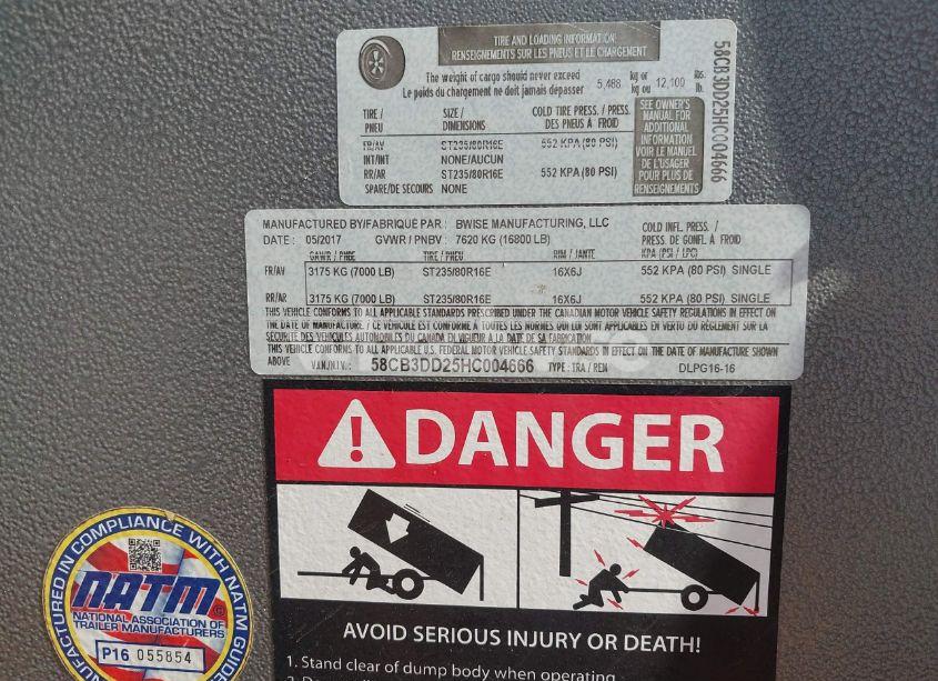 Photo 9 of 2017 Bwise Manufacturing DUMP TRAILER (VIN 58CB3DD25HC004666)