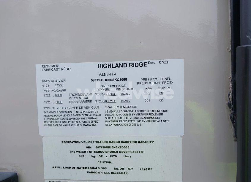 Photo 9 of 2022 Highland Ridge MES (VIN 58TCH0BU5N3KC3055)