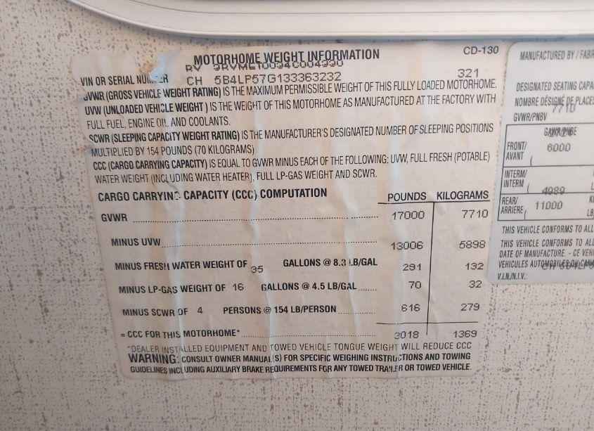 Photo 9 of 2004 R-vision Motorhome CHASSIS (VIN 5B4LP57G133363232)