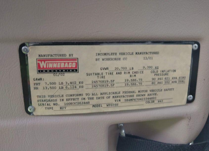 Photo 9 of 2002 Workhorse Custom CHASSIS MOTORHOME CHASSIS W22 (VIN 5B4MP67G423344893)