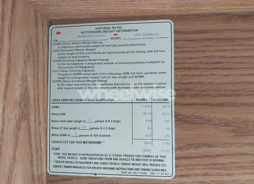 Photo 9 of 2002 Workhorse Custom CHASSIS MOTORHOME CHASSIS W22 (VIN 5B4MP67G923354562)