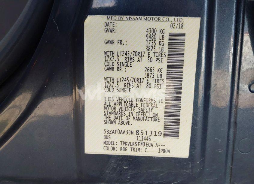 Photo 9 of 2018 Nissan Nv PASSENGER NV3500 HD SL V8 (VIN 5BZAF0AA3JN851319)