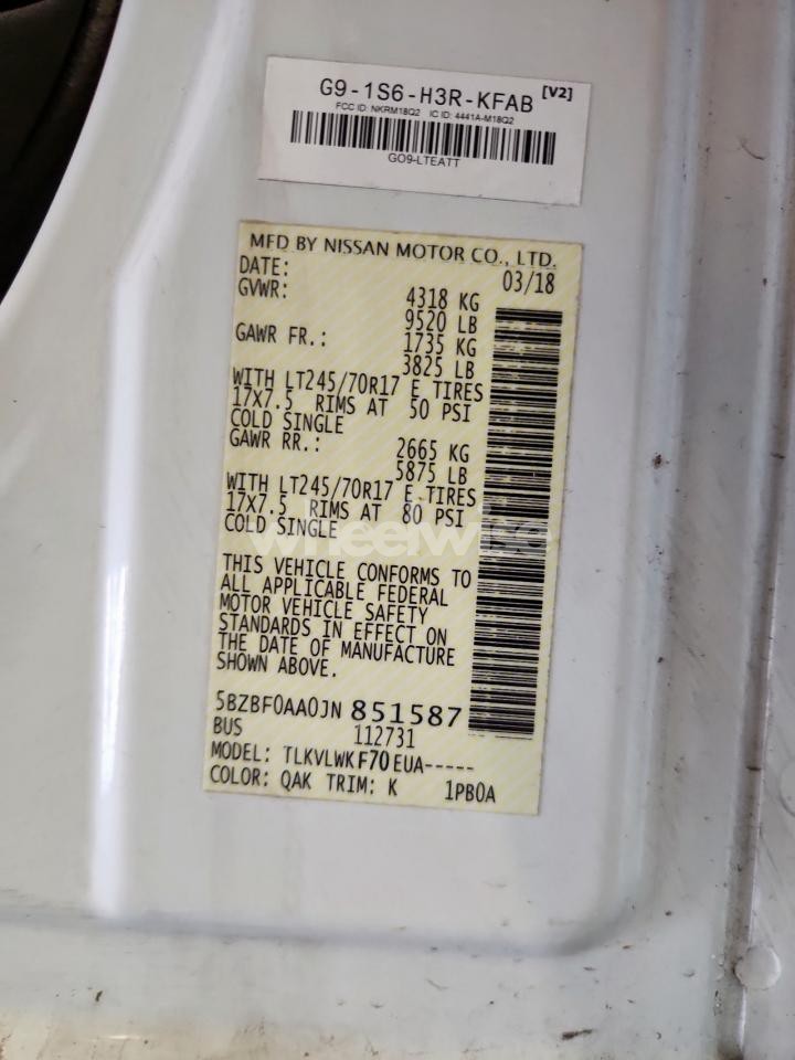 Photo 12 of 2018 NISSAN NV 3500 S (VIN 5BZBF0AA0JN851587)