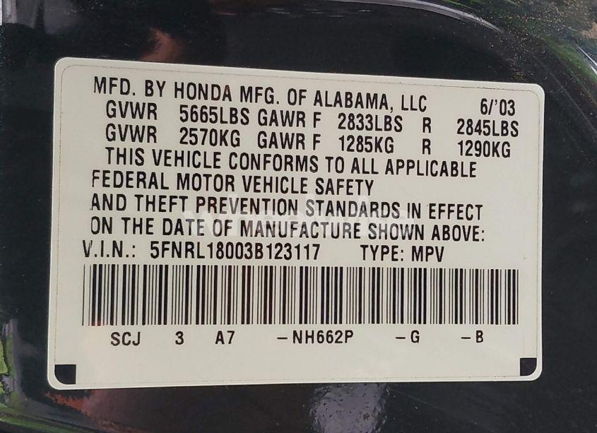Photo 9 of 2003 Honda Odyssey EX-L (VIN 5FNRL18003B123117)